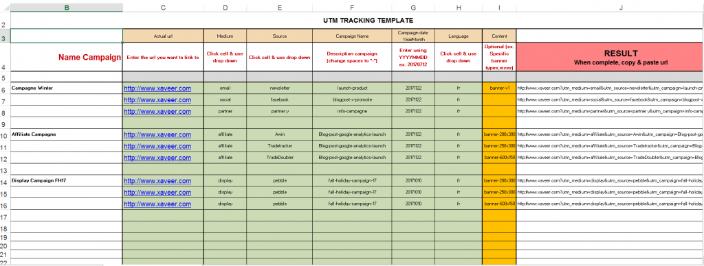 UTM tracking template